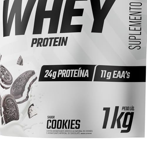 FTW 100% Whey Protein com Proteína Concentrada WPC, para Atletas com Alto Valor Biológico, Suplemento Pós-Treino Sem Glúten - Refil 1kg (Cookies)
