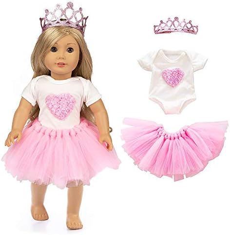 LAISHOW Dolls Clothes Accessories with Bubble Skirt T-shirt & Princess Crown for American Girl Doll & Other 18 Inch Girl Toy Dolls