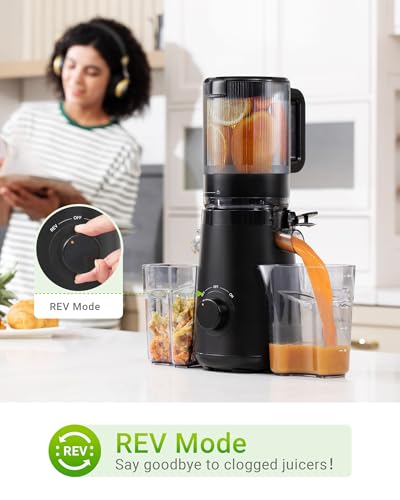 Juicer Machine, Cold Press Juicer with 5.8" Large Feed Chute, 300W Masticating Slow Juicer with High Juice Yield, Juice Maker for Fruits and Veggies, Easy to Clean, BPA-Free, Black