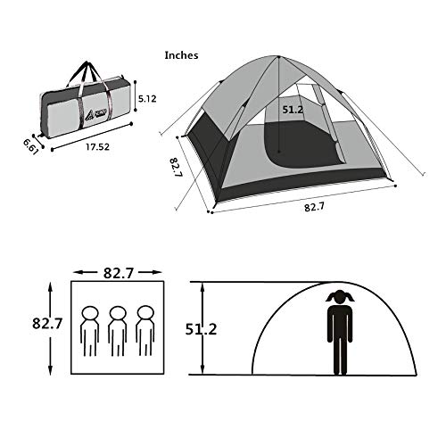 SEMOO Large Door, 3-Person, 3-Season Lightweight Water Resistant Family Camping Tent with Carry Bag - Thumbnail 4