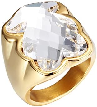 URs Women's 18K Gold plated Stainless Steel Clear Crystal Teddy Bear Ring (6)