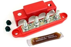 Bay Marine Supply Busbar - Made in USA – 4-Post 250 Amp Stainless Steel Distribution Block - 3/8" Red