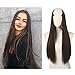 Long U Part Wig Dark Brown Hair Extensions Clip in 24 Inch Straight Synthetic Full Head Hair Pieces for Women SARLA