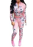 FOUNDO Women's Hawaii Floral 2 Piece Set Tracksuit Sports Joggers Jacket Suit