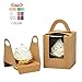 Yotruth Pop-up Cardboard Individual Cupcake Boxes Kraft Paper 100 Sets with Window Insert and Handle
