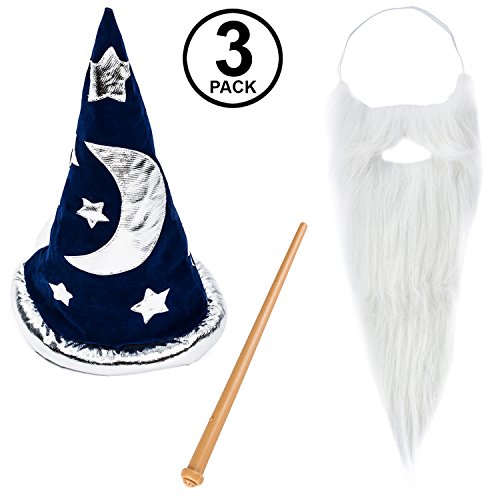 Funny Party Hats Magic Wizard Costume - Wizard Costume Hat, Beard & Wand - Wizard Costume Accessories