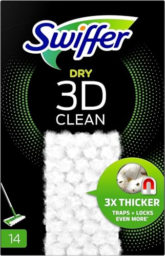 Swiffer Bodenwischer 3D Clean Nachfüllpackung, Trockene Bodentücher Nachfüllpackung 14 Stück, Nimmt Mehr Staub Auf Als Ein Herkömmlicher Besen Und Schließt Ihn Ein