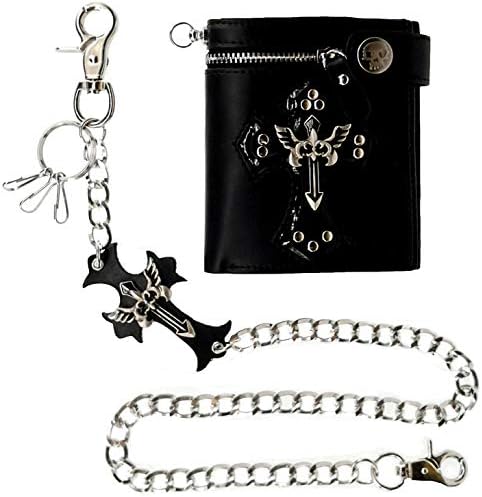 ABC STORY Gothic Cool Leather Skull Biker Trucker Motorcycle Wallet with Chain for women men