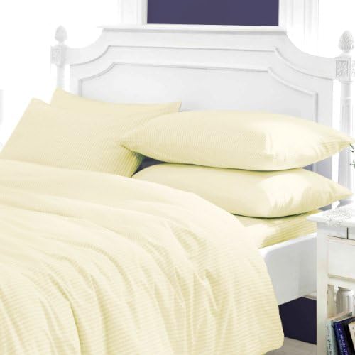 AMERICA EMPORIUM Soft &amp; Comfy SPA LIKE FEEL SUPER FLUFFY Egyptian Cotton HYPOALLERGENIC Made in USA 3-Piece Duvet Cover Set 400 TC Stripe (Queen, Ivory)