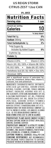 REIGN STORM, CITRUS ZEST, FITNESS & WELLNESS ENERGY DRINK, 12 FL OZ (PACK OF 12)