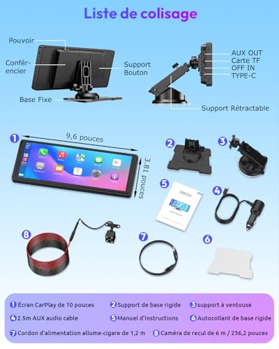 ESSGOO 10.26 Inch CarPlay Car Screen with Backup Camera Supports A-pple CarPlay & Android Auto, GPS, FM, Mirror Link, Bluetooth Hands-Free Calls, Siri and Google Assistant
