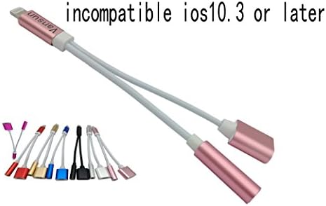 2 in 1 Lightning Charging Cable 3.5mm Aux Headphone Adapter and Jack Port Extension Cable for iPhone 7/7 Plus or Apple Devices Pink Not Support IOS10.3 Systems