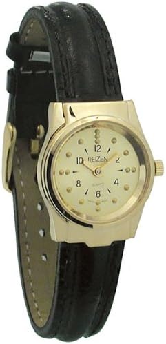 REIZEN Braille Womens Watch -Gold-Tone, Leather Band