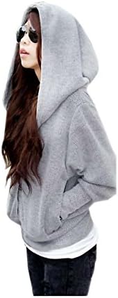 ARJOSA Women’s Oversized Batwing Sleeve Pockets Zip-Up Hoodie Hooded Sweatshirt (Small, Grey)