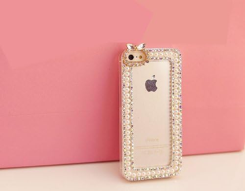 Candymaker Handmade Luxury Crystal Rhinestone Diamond Pearl Bling Skin Case Cover For IPHONE 5C (Transparent)+ Stylus + 2 In 1 Winebottle Style Phone Charm/Anti-dust Plug