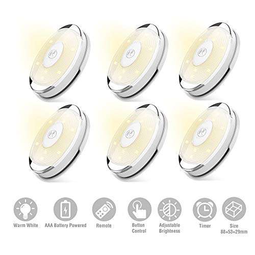 Puck Lights with Remote, Starxing Wireless Led Puck Lights Battery Operated, Led Puck Lights with Remote Control, Led Under Cabinet Lighting, Dimmable Closet Light, Battery Powered, 4000K(Set of 6)