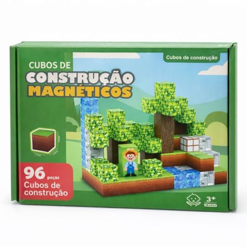 Blocos de Construção Magnéticos, Kit 96 Peças Cubos de Montar Educativos, Brinquedo Criativo e Sensoriais para Crianças 3+ Anos, Mundo de Construção com Imãs, Presente para Meninos e Meninas