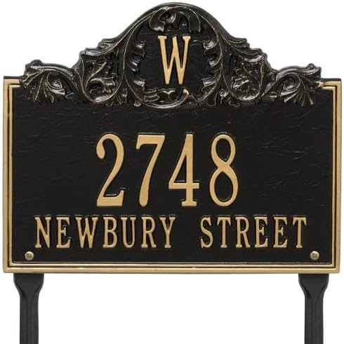 Address Signs - Comfort House Personalized Cast Metal Address Sign With Lawn Yard Stakes - MADE IN USA - Monogram Initial Plaque # 68240