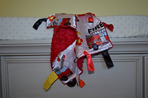 Sensory Baby Tag Blanket, Fire Fighter, Fire Rescue Squad Blanket 14x18 Lovey ...