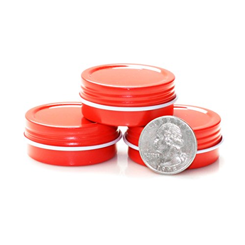 Mimi Pack Shallow Screw Top Lid Metal Tin Cans Steel Containers For Favors, Spices, Balms, Gels, Candles, Gifts, Storage 24 Pack (1/2 oz, Red)
