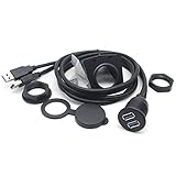 Rerii USB Panel Flush Mount Cable 2 Meter 6.5ft Dual USB 3.0 Extension USB Mount, Dash Mount, Flush Mount, Panel Mount Cable, For Car, Boat, Motorcycle