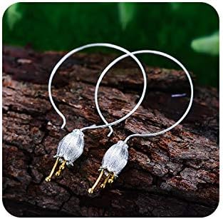 925 Sterling Silver Natural Creative Handmade Fine Jewelry Fresh Bell Flower Dangle Earrings for Women