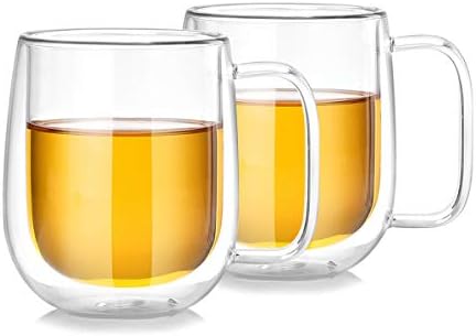 Glass Mug Coffee Tea Cup Drinking Glasses Set of 2 Double Walled Thermo Insulated Mugs with Handles Heat Resistant Mug for Hot Cold Drinking Christmas