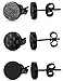 Jstyle 3 Pairs Stainless Steel Stud Earrings for Men Women Black Carbon Fiber Pierced