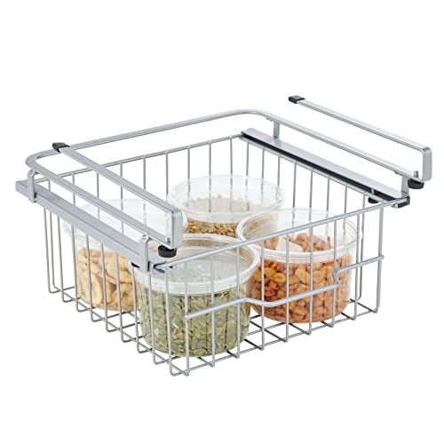 mDesign Compact Hanging Pullout Drawer Basket Sliding Under Shelf