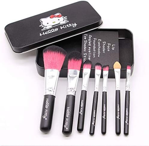 Cinlla Makeup brushes Hello Kitty 7 Cosmetic Brushes in Iron Box Foundation Powder Eyebrow Concealer Eyeshadow Cosmetic Brush Tool Kit.