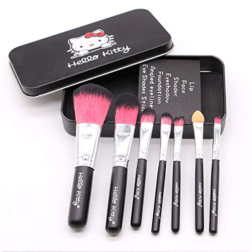 Cinlla Makeup brushes Hello Kitty 7 Cosmetic Brushes in Iron Box Foundation Powder Eyebrow Concealer Eyeshadow Cosmetic Brush Tool Kit.