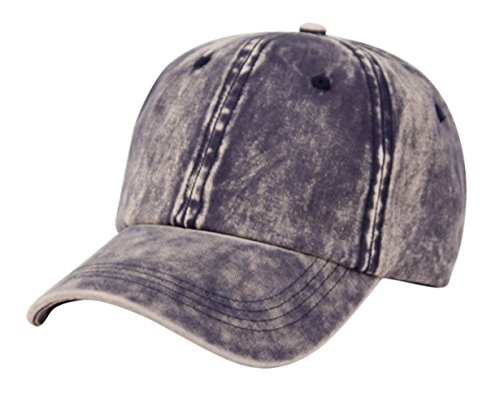 Unisex 100% Cotton Plain Baseball Hat - Washed Cap With Buckle Closure on Back (Navy)