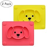 Baby Silicone Suction Placemat + Plates - Food Feeding Divided Mat for Kids and Toddlers Fits Most Highchair Trays - Easily Wipe Clean - Dishwasher and Microwave Safe (Yellow & Pink)