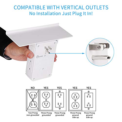 Socket Shelf-10 Port Surge Protector Wall Power Socket, 8 Power Socket Expanders, 2 USB Charging Ports and Removable Built-in Socket UL Certification(8AC&2DC, white) - Thumbnail 4
