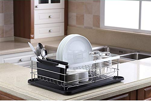 Premium Large Capacity Dish Storage Rack, Sink Dish Drainer Dinnerware Organizer with Drain Board (Silver)