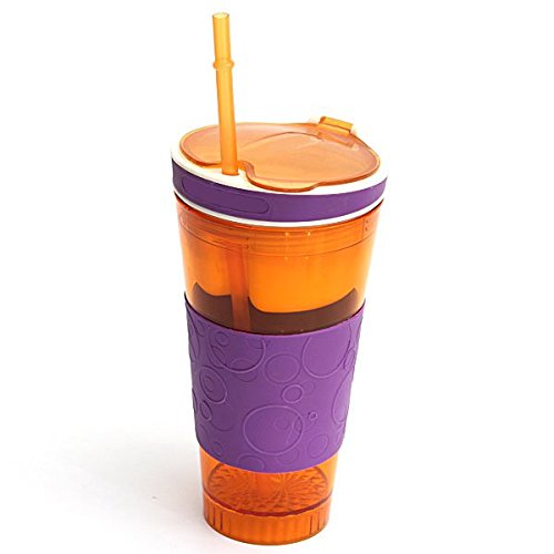 ELEGIANT 500ml 2in1 Travel Snack Drink Cup Bottle Container Lid Straw for Adult Kids Cinema sport