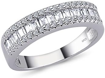 925 Solid Sterling Silver 5MM AAAAA+ Gem Grade Quality BAGUETTE RADIANT CUT 1.50 CARAT CZ Ring Comfort Fit and Rhodium Plated Bridal Sets Anniversary Promise Engagement Wedding Ring