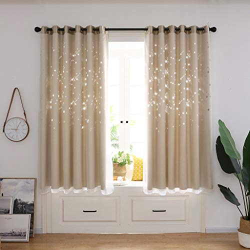 Curtain Panels Window Draperies, Iuhan Hollow Meteor Shower Tulle Door Window Curtain Drape Panel Sheer Scarf Valances (Beige)