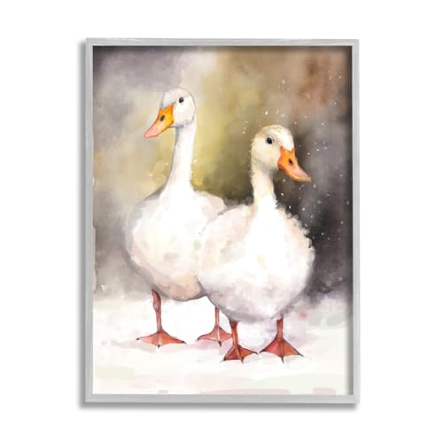Stupell Industries Two White Ducks in Snow Framed Giclee Art by Ziwei Li