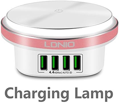 USB Travel LED Charger,PlayEgg 4.4A(Max) LED Night Lamp 4-Port Auto-ID Charger Adapter for iPhone, Android and More