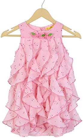 LITTLE LUXURY LANE A Beautiful Girl Frock Dress with Pink Rose Flowers on Front of Dress. (6 Year.)