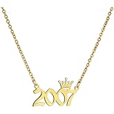 Birth Year Number with Crown Necklace,Old English, Memorable Anniversary Jewelry for Women Girls, Personalized Birthday Jewelry 18K Real Gold Stainless Steel Pendant