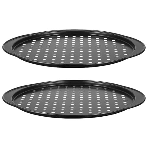 BUBEFSKD 2-Piece Perforated Pizza Pan Carbon Steel Nonstick Coating Oven Safe Baking Sheet With Double Handle For Crispy Crust Multipurpose Pizza Pan For Oven