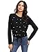 Romwe Women's Pearl Beaded Knot Front Long Sleeve T Shirts Top