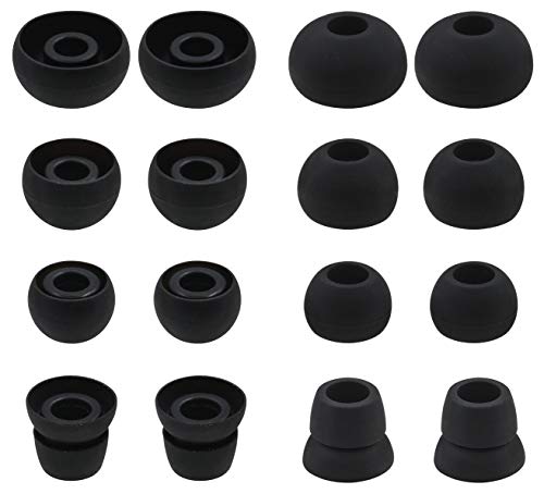 Replacement Earbuds for Powerbeats 3 Wireless Earphone, Small Medium Large & Double Flange 4 Size Silicone Cover Eartips Ear Tips for Beats Powerbeats 3 Headphone [ 8 Pairs ] (Black)
