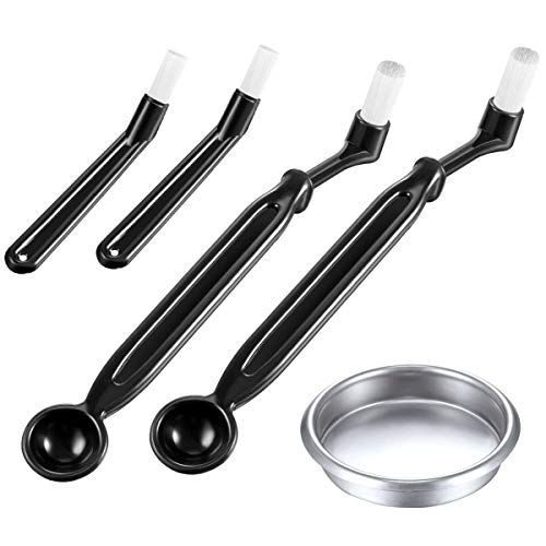 Allnice Coffee Grinder Cleaning Set 4Pcs Coffee Machine Brush with Spoon and 1 Piece 58mm Stainless Steel Back Flush Insert Metal Blind Filter for Espresso Machine Home Kitchen