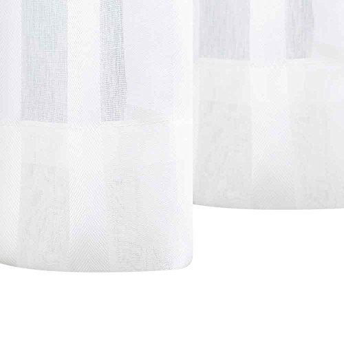 image for jinchan Striped White Sheer Curtains Bedroom 63 inches Long White Wind