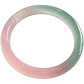 URED Natural Pink Green Jade Bangle Bracelet for Women Feng Shui Wealth Good Luck Bangle Round Green Pink Jade Stone Bracelet Yoga Meditation Healing Energy Mother Birthday Gift Including Certificate