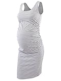 Pinkydot Women's Maternity Sleeveless Dresses Maternity Tank Dress Mama Scoop Neck Baby Shower Pregnancy Dress Grey White, Medium