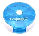 Loopacell 7 Days Round Tray Pill Box Vitamin Medicine Travel Case Rotating Portable Kit (Blue) + All Purpose Microfiber Cloth